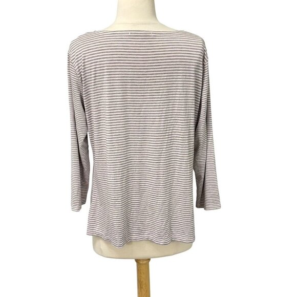 Cut Loose Soft Jersey Knit Top Stretchy 3/4 Sleeve Pink Gray Stripe Swing Size M - Picture 4 of 8